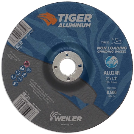 Weiler 7 in Dia, 1/4 in Thick, 7/8 in Arbor Hole Size, Aluminum Oxide, 24 Grit 58231